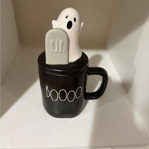Rae Dunn Halloween Ghost RIP Mug with 'BOOOO!' Topper